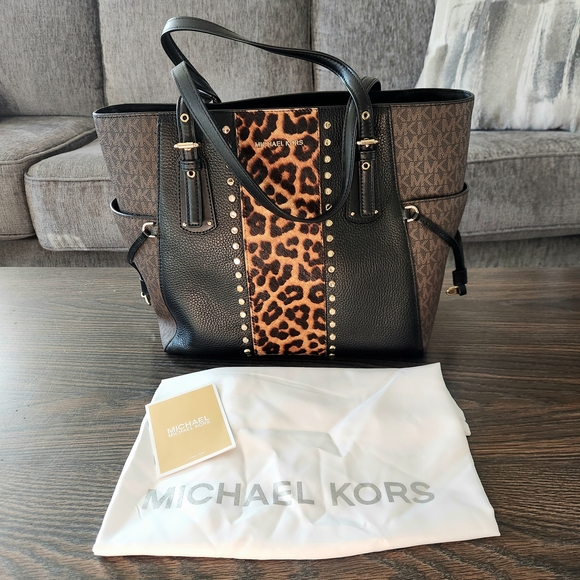 Michael Kors Black and Brown Leopard Print Tote Bag - Picture 8 of 11